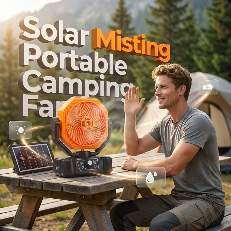 Solar Portable Misting Camping Fan with Remote