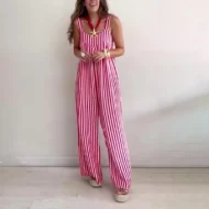 Women's Loose Casual Striped Jumpsuit - Image 5