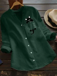 💕Hot Sale 49% OFF🌷V-neck Cat Print Long Sleeve Blouse - Image 2