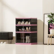 Foldable & Stackable Shoe Cabinet with Clear Doors - Image 12