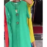 Casual V-neck Cotton and Linen Dress - Image 5