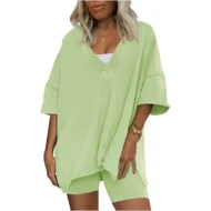 Women's V-Neck T-Shirts and Casual Shorts Two-piece Set - Image 3