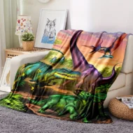 Vibrant Dinosaur Print Flannel Throw Blanket - Image 6