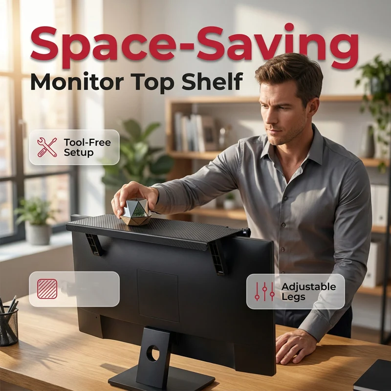 No-Drill Adjustable Screen Top Shelf