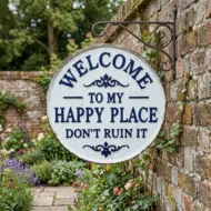 🏡Final Hours Flash Sale $9.74!!⏰Vintage Round Metal Sign – “Welcome to My Happy Place Don’t Ruin It” Garden Wall Decor - Image 3