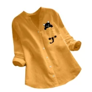 💕Hot Sale 49% OFF🌷V-neck Cat Print Long Sleeve Blouse - Image 9