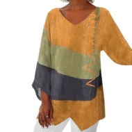 🔥Women's Elegant Casual V-Neck Long Sleeve Artistic Pattern Print Top - Image 9