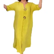 Casual V-neck Cotton and Linen Dress - Image 4