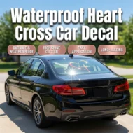 Glitter Heart Cross Car Decal Sticker