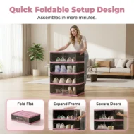 Foldable & Stackable Shoe Cabinet with Clear Doors - Image 3