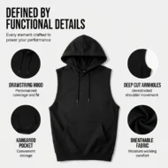 🔥 Sleeveless Hooded Sports Top💧 Moisture-wicking · Quick-drying and friction-resistant🧢 Hooded for sun protection and wind resistance · 🏋️ Perfect for weightlifting, running, or casual wear - Image 4