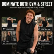 🔥 Sleeveless Hooded Sports Top💧 Moisture-wicking · Quick-drying and friction-resistant🧢 Hooded for sun protection and wind resistance · 🏋️ Perfect for weightlifting, running, or casual wear - Image 8