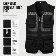 Men's V-Neck Multi-Pocket Mesh Vest - Image 9
