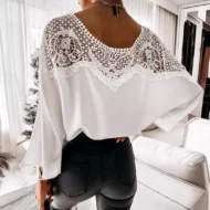 Women's Autumn 3/4 Sleeves Sexy Lace Sewn Elegant Vintage Style Blouse. - Image 4