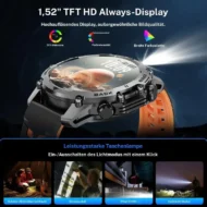 1.52" HD smartwatch for men – Phone calls and music control – Multiple sports modes – IP68 waterproof – Long battery life – Fitness watch for Android and iPhone - Image 3