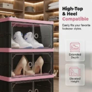 Foldable & Stackable Shoe Cabinet with Clear Doors - Image 4