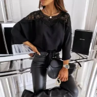 Women's Autumn 3/4 Sleeves Sexy Lace Sewn Elegant Vintage Style Blouse. - Image 7