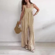 Women's Loose Casual Striped Jumpsuit - Image 3