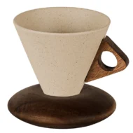 Vintage Coffee Mug with Wooden Handle & Saucer - Image 2