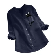 💕Hot Sale 49% OFF🌷V-neck Cat Print Long Sleeve Blouse - Image 7