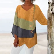 🔥Women's Elegant Casual V-Neck Long Sleeve Artistic Pattern Print Top - Image 3