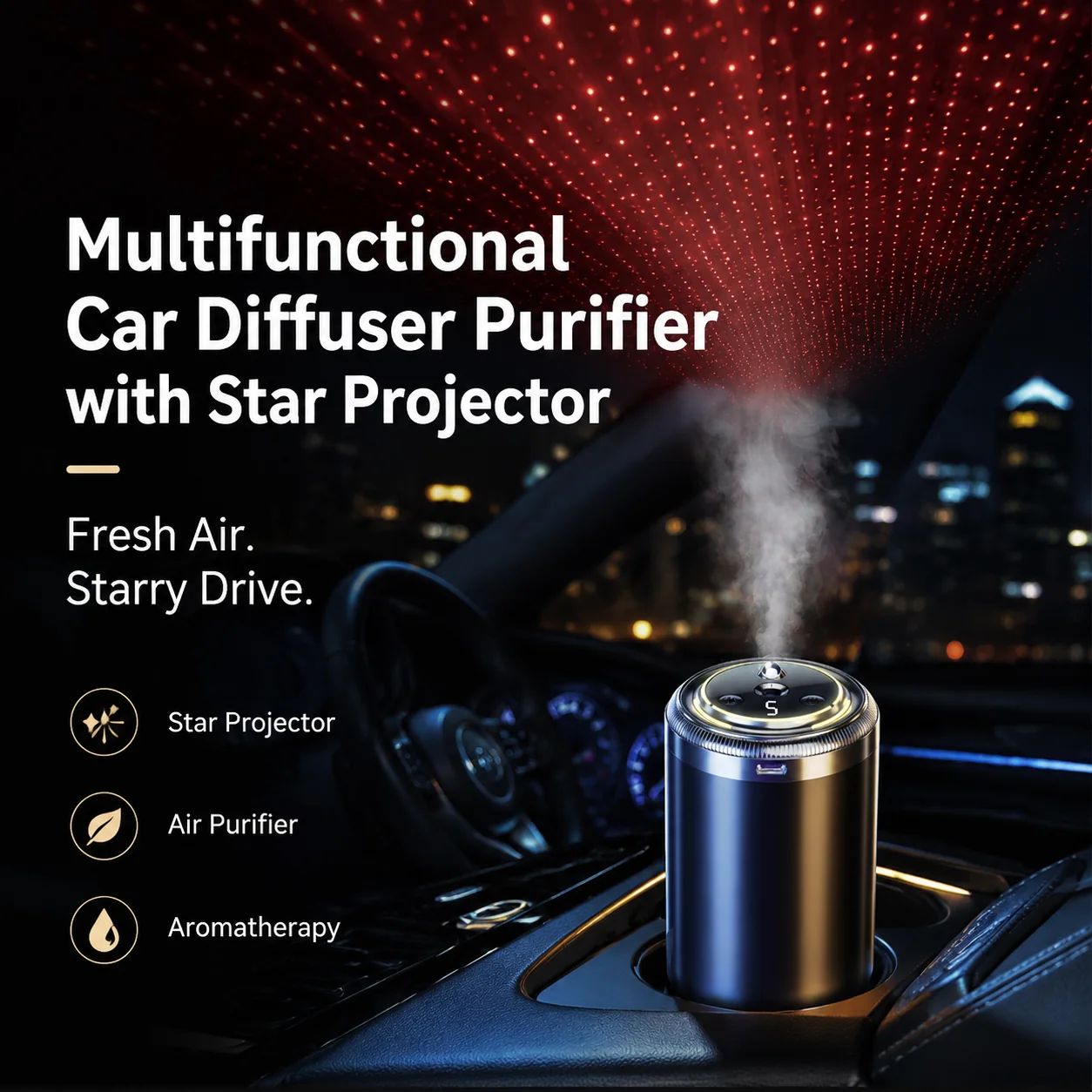 Multifunctional Car Diffuser Purifier with Star Projector