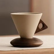 Vintage Coffee Mug with Wooden Handle & Saucer - Image 5