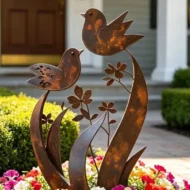 Rustic Bird & Flower Metal Garden Stake - Image 4