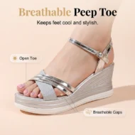 Women's Open Toe Ankle Strap Wedge Sandals - Image 6
