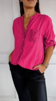 🔥2025 HOT SALE🌸Cotton V-neck Sequin Mid-sleeve Casual Top - Image 6