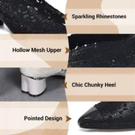 💥HOT SALE 50% OFF✨Hollow mesh sandals with rhinestone and chunky heel - Image 4