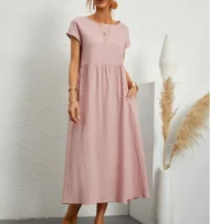 Solid Color Sleeveless Loose Cotton and Linen Pocket Dress - Image 4