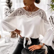 Women's Autumn 3/4 Sleeves Sexy Lace Sewn Elegant Vintage Style Blouse. - Image 5