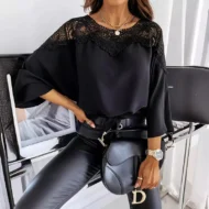 Women's Autumn 3/4 Sleeves Sexy Lace Sewn Elegant Vintage Style Blouse. - Image 9