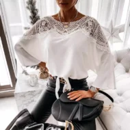 Women's Autumn 3/4 Sleeves Sexy Lace Sewn Elegant Vintage Style Blouse. - Image 2