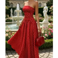 ✨ Women's Polka Dot Strapless Dress - Elegant Vacation Essential! ✨ - Image 5
