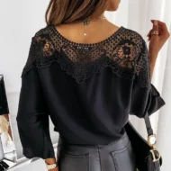 Women's Autumn 3/4 Sleeves Sexy Lace Sewn Elegant Vintage Style Blouse. - Image 8