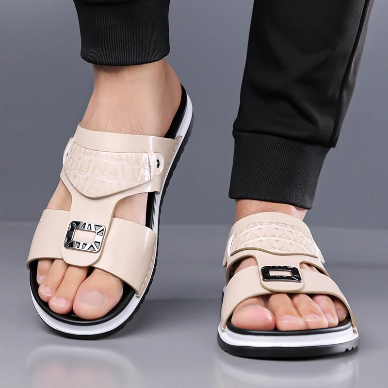 📢📢50% OFF !! ⏰Men's Faux Leather Slip-On Sandals