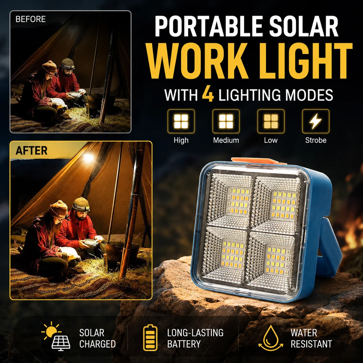 🔥🎁Hot Sale 50% OFF💡Portable Solar Work Light with 4 Lighting Modes