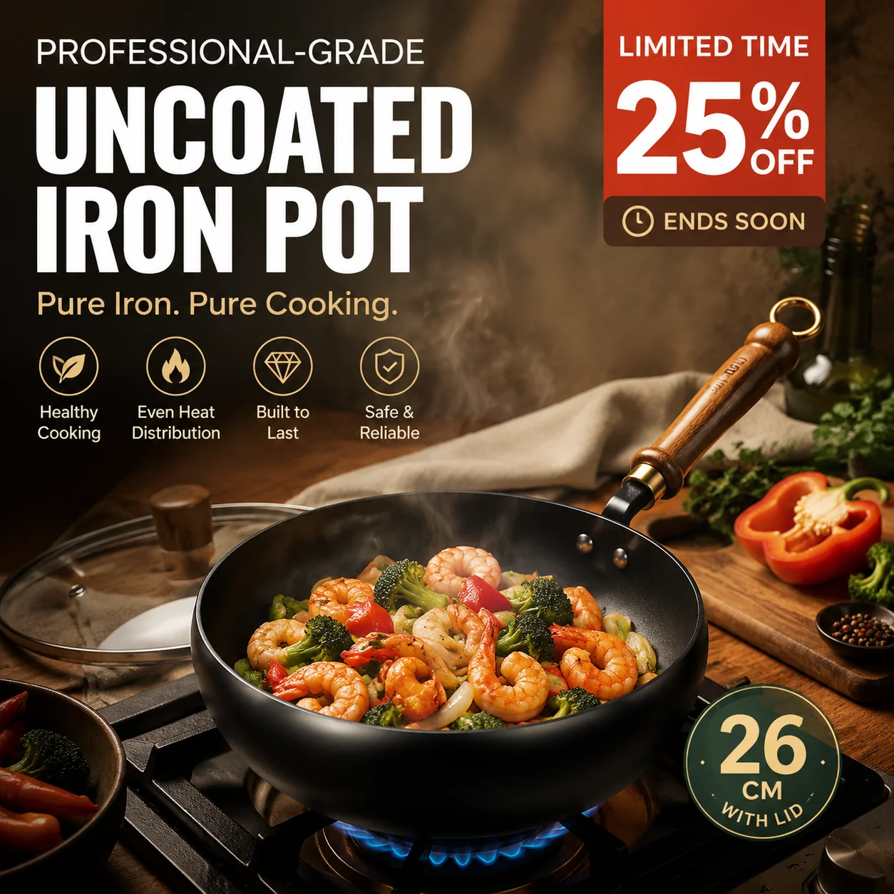 Professional-Grade Uncoated Iron Pot – 50% OFF Today! ⏳