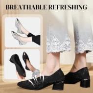 💥HOT SALE 50% OFF✨Hollow mesh sandals with rhinestone and chunky heel - Image 2