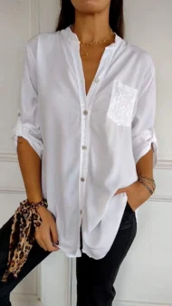 🔥2025 HOT SALE🌸Cotton V-neck Sequin Mid-sleeve Casual Top - Image 2