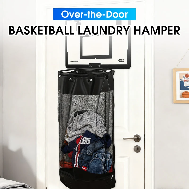 🎉FLASH DEAL 50% OFF – Over-the-Door Basketball Laundry Hamper | Creative Score Game, Big Black Mesh Net, Acrylic/Wood Backboard, No-Drill Install 🚪🏀