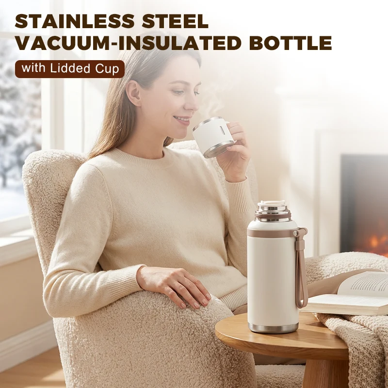 📢📢50% OFF!!⏰Stainless Steel Vacuum-Insulated Bottle with Lidded Cup
