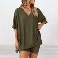 Women's Lounge V-Neck Top & Shorts Set - Image 6