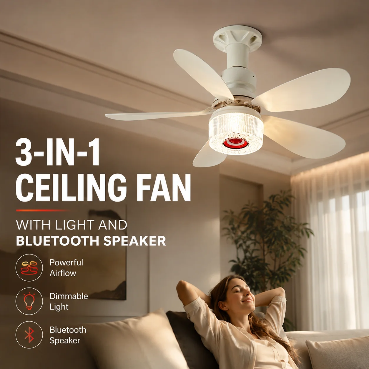 🔥Summer Special🌬️3-in-1 Ceiling Fan with Light and Bluetooth Speaker💡🔊