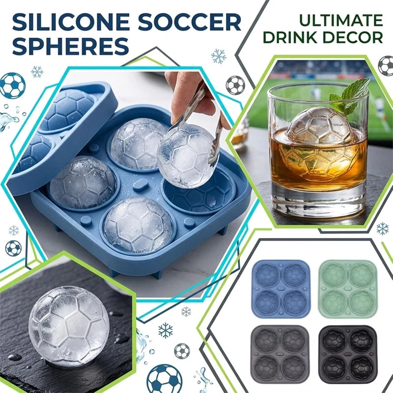 📢📢50% OFF!! ⏰ Silicone Soccer Ball Ice Cube Tray – 5.5 cm Cubes, Slow-Melting, Leak-Proof Design, 4 Colors, Perfect for Game Nights & Cocktails 🥂
