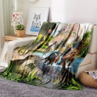 Vibrant Dinosaur Print Flannel Throw Blanket - Image 5