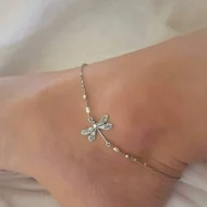SILVER DRAGONFLY ANKLET WITH PEARL - Image 2