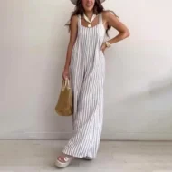 Women's Loose Casual Striped Jumpsuit - Image 2